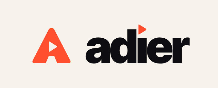The Adier logo: a vermilion A mark and the word adier in black, on a cream background
